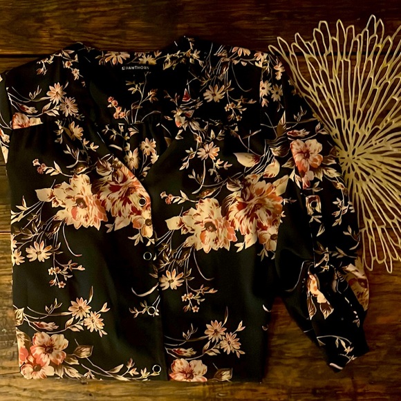 41 Hawthorne vintage-flower pattern 1/4 sleeve midi-dress, size med, navy blue. - Picture 1 of 6